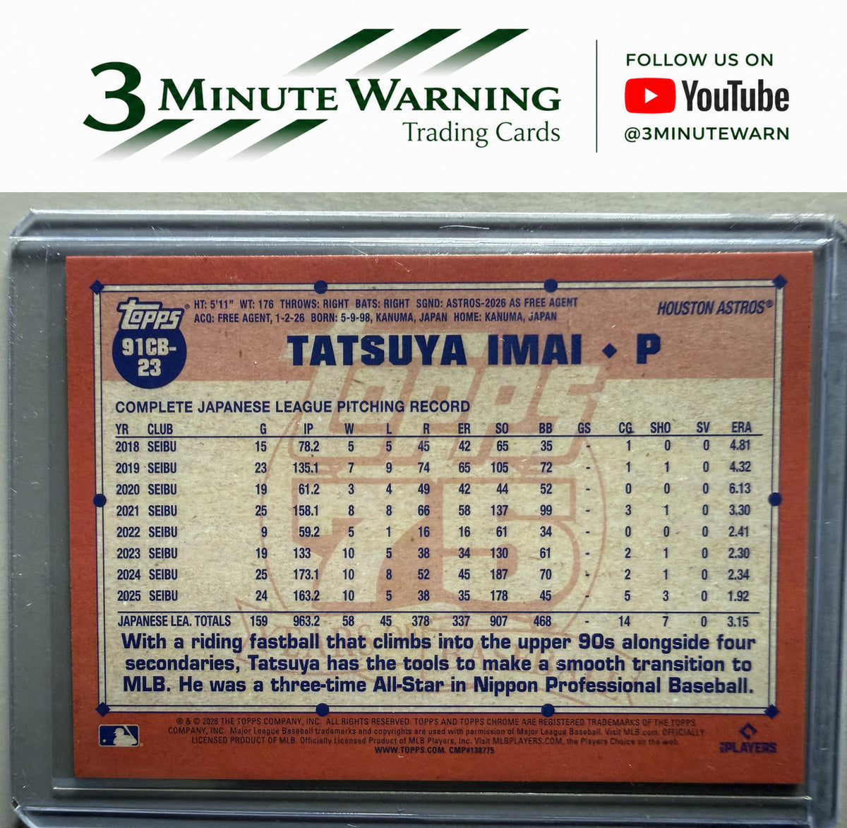 2026 Topps Chrome #91CB-23 Tatsuya Imai 1991 Topps Baseball