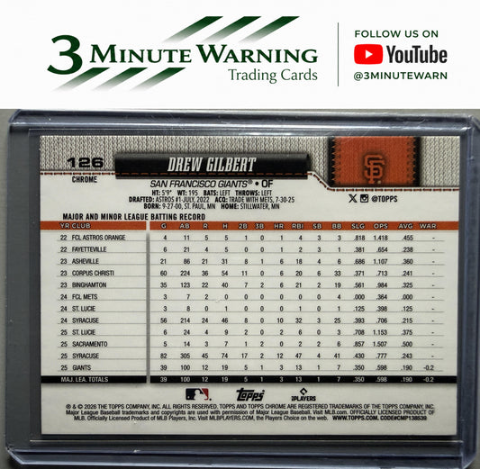 2026 Topps Chrome #126 Drew Gilbert Red, White, and Blue Refractor