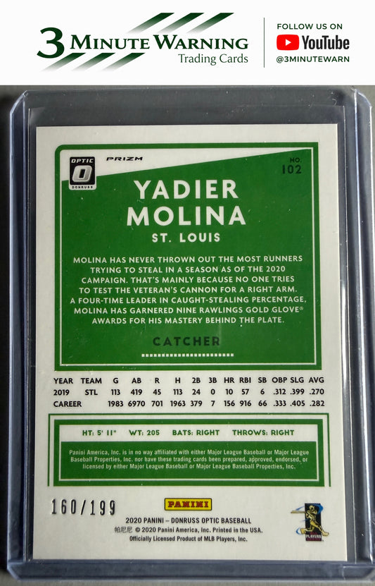2020 Donruss Optic #102 Yadier Molina Pink Velocity #/199