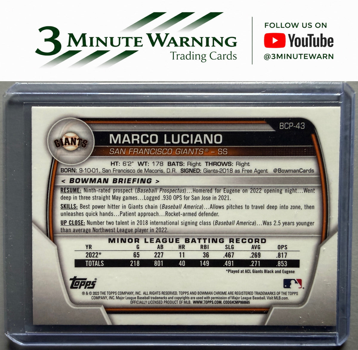 2023 Bowman #BCP-43 Marco Luciano Chrome Prospects