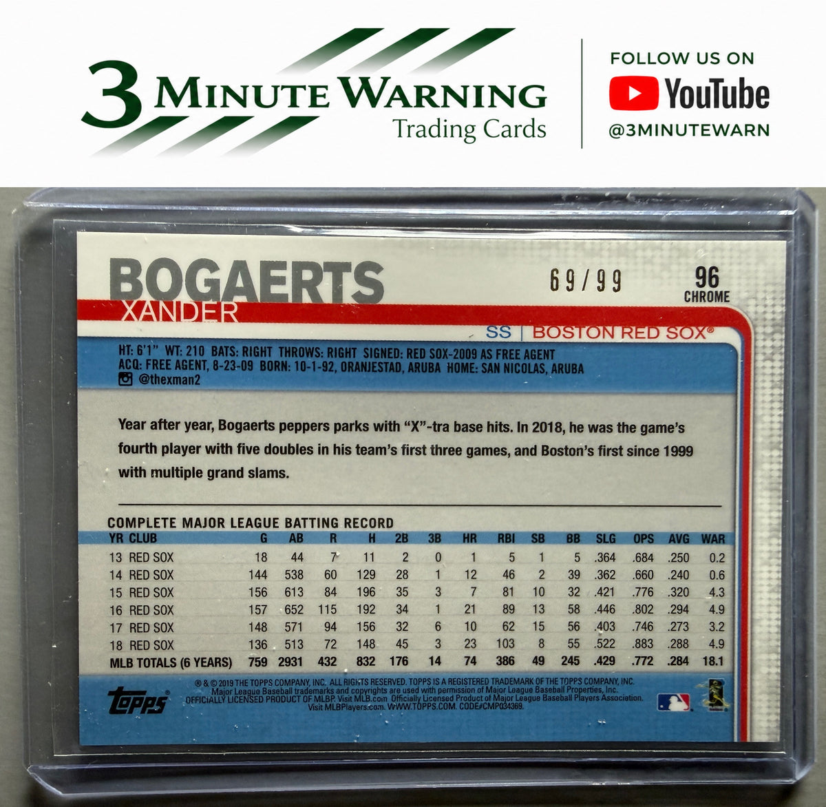 2019 Topps Chrome #96 Xander Bogaerts Green Refractor #/99