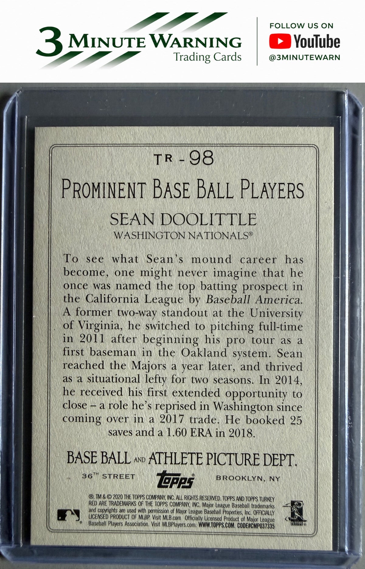 2020 Topps #TR-98 Sean Doolittle Turkey Red 2020 (Series 1)