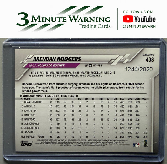 2020 Topps #408 Brendan Rodgers Gold #/2020