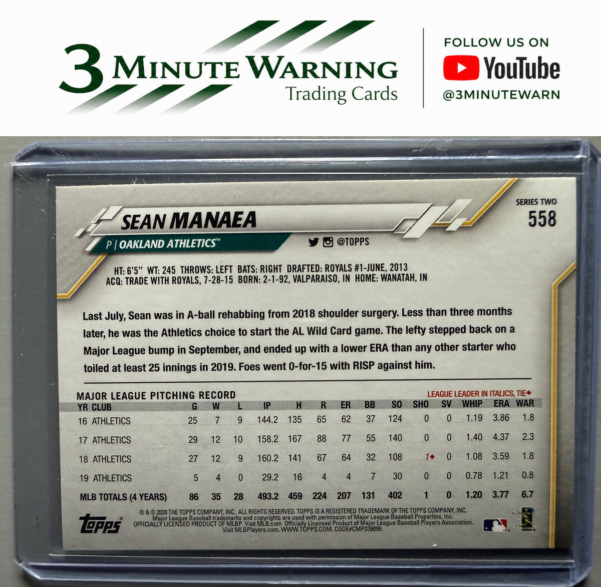 2020 Topps #558 Sean Manaea Gold Foil