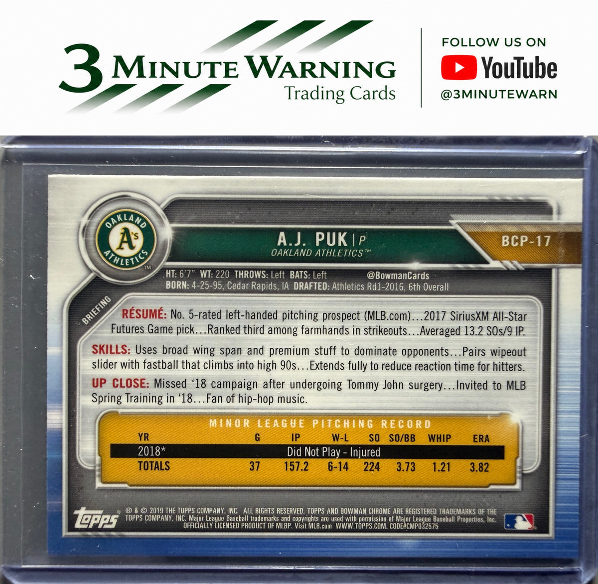 2019 Bowman #BCP-17 A.J. Puk Chrome Prospects