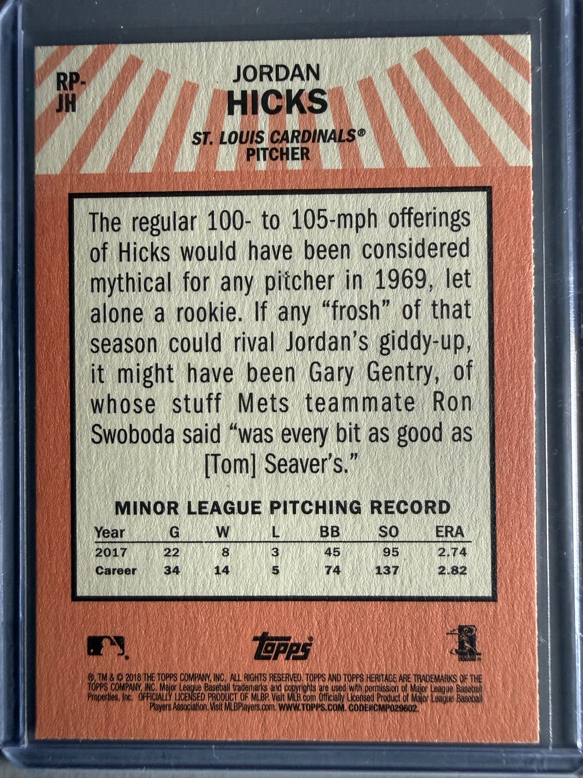 2018 Topps Heritage #RP-JH Jordan Hicks Rookie Performers