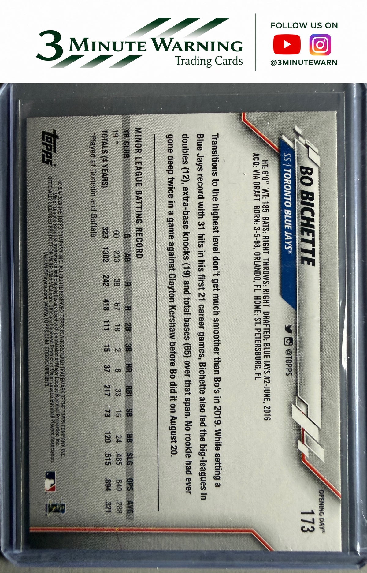 2020 Topps Opening Day #173a Bo Bichette