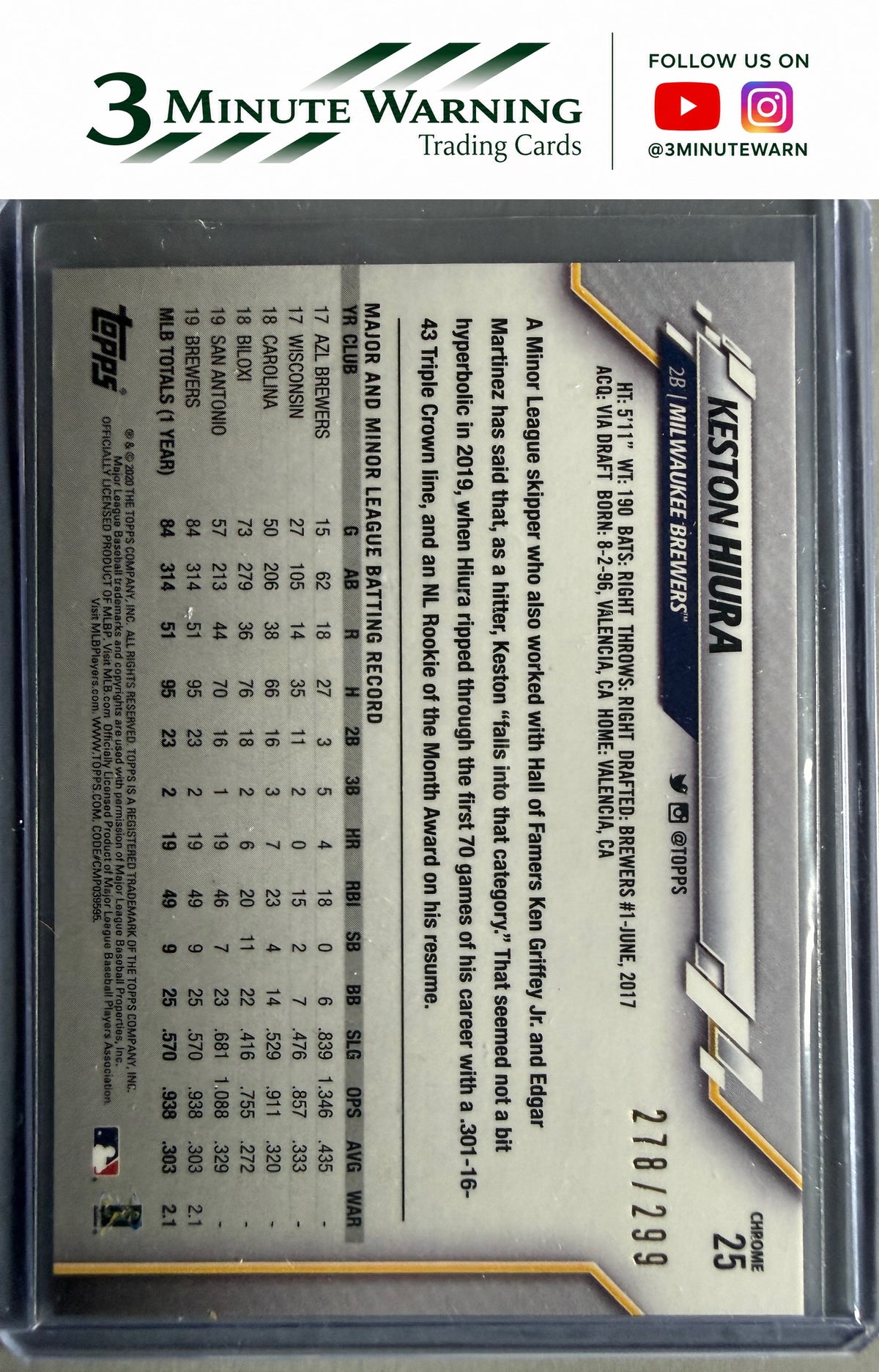 2020 Topps Chrome #25 Keston Hiura Purple Refractor #/299