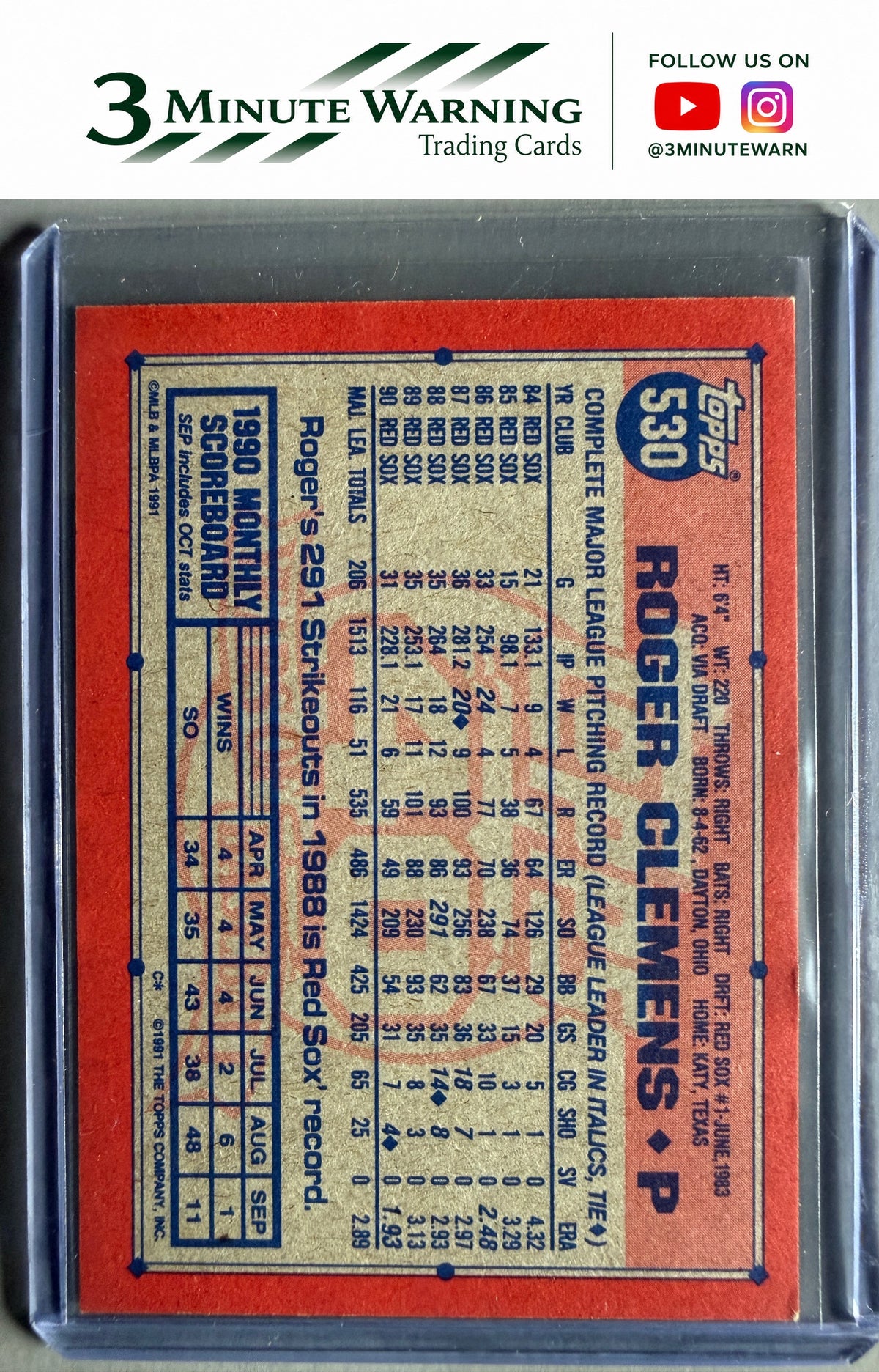 1991 Topps #530 Roger Clemens