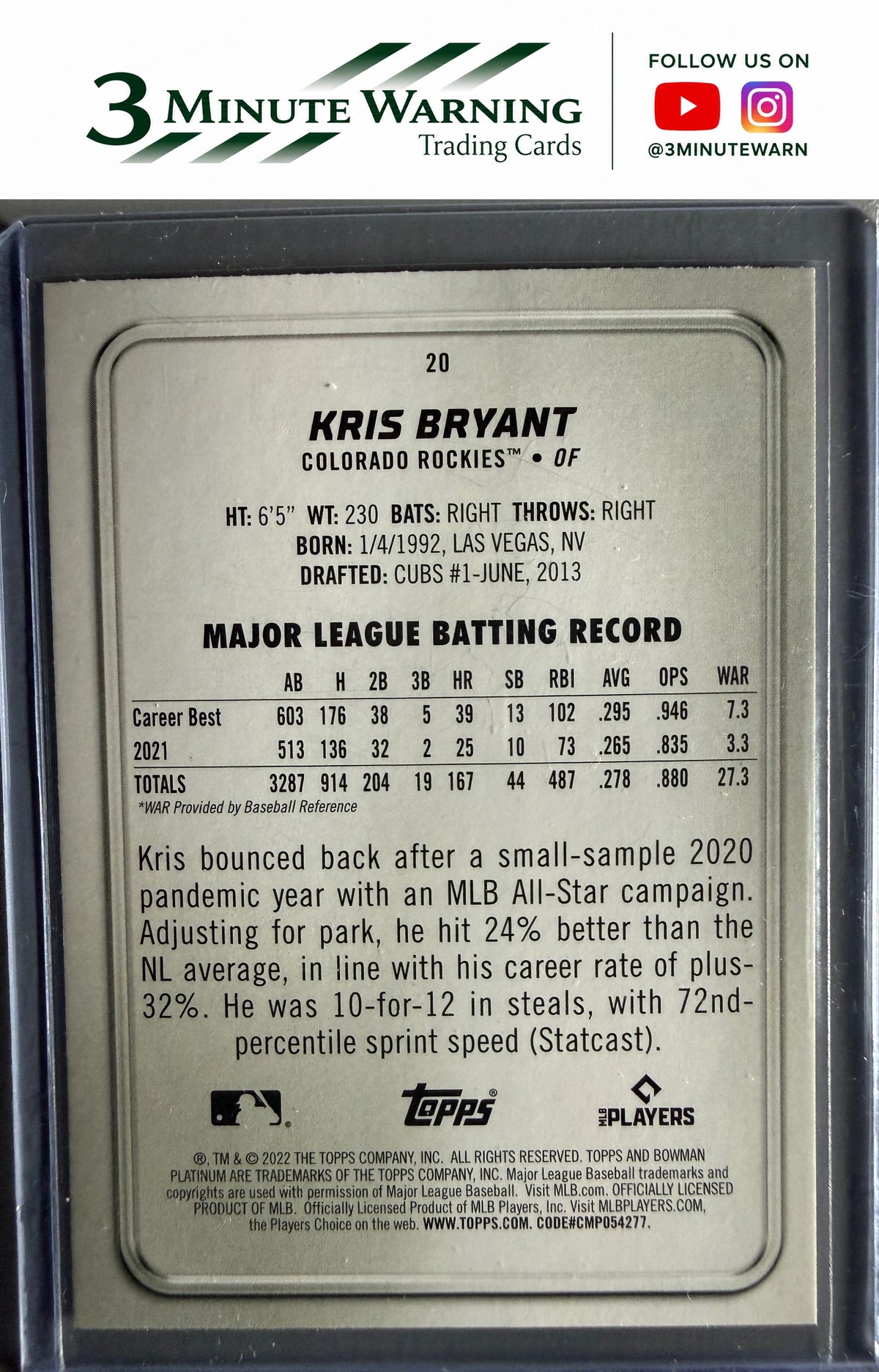 2022 Bowman Platinum #20 Kris Bryant