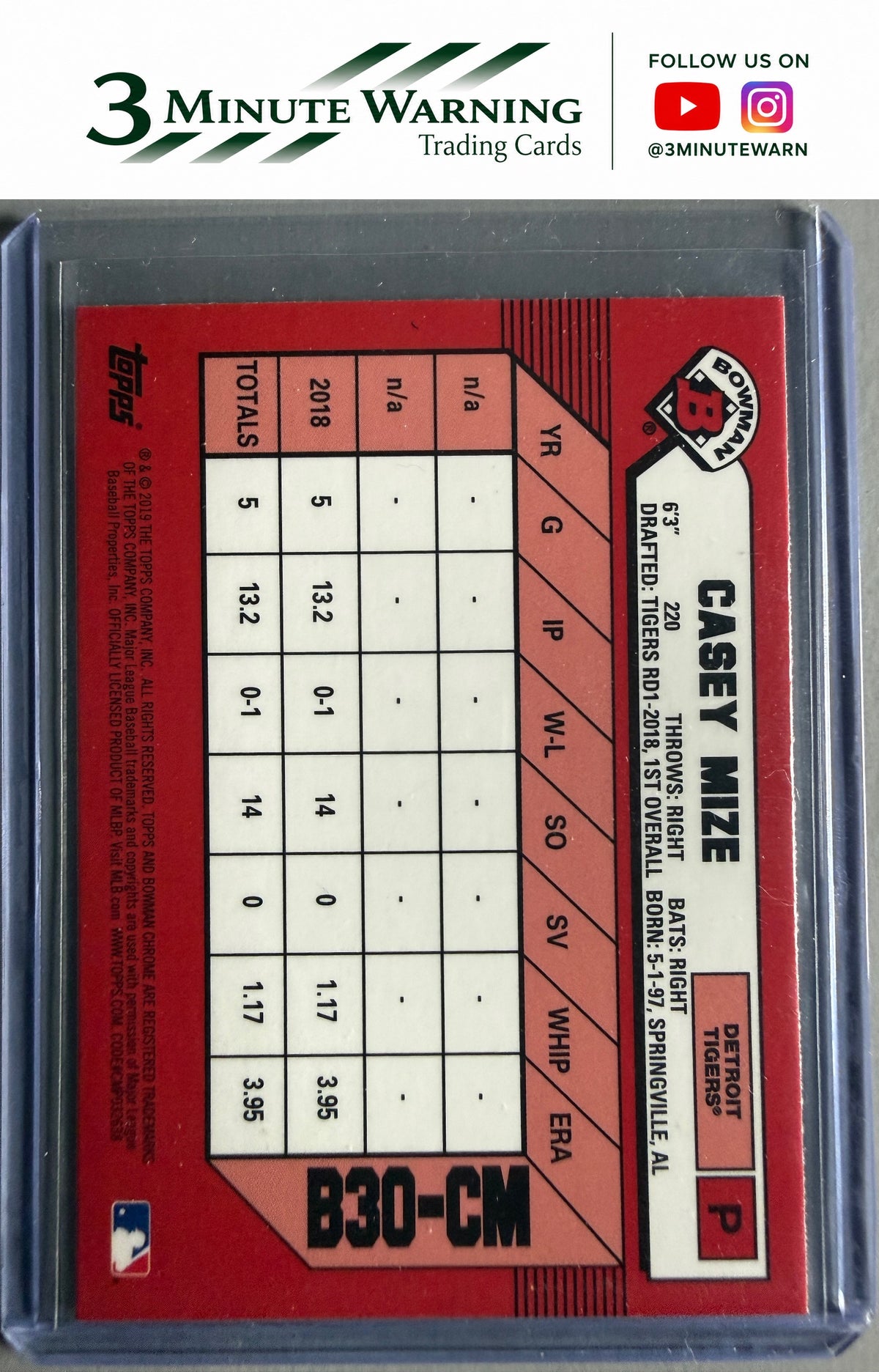 2019 Bowman #B30-CM Casey Mize 30th Anniversary Bowman