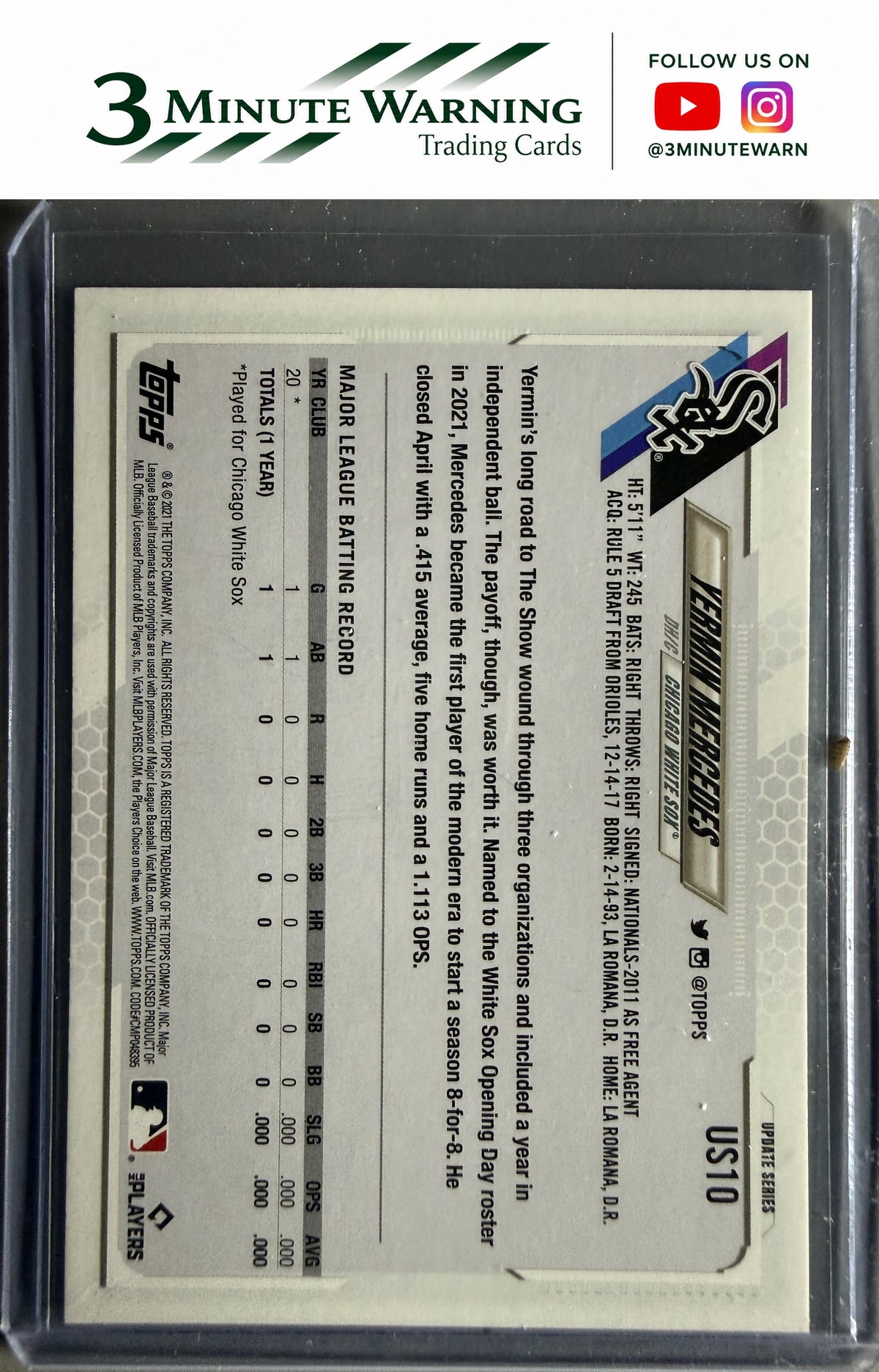 2021 Topps Update #US10 Yermin Mercedes