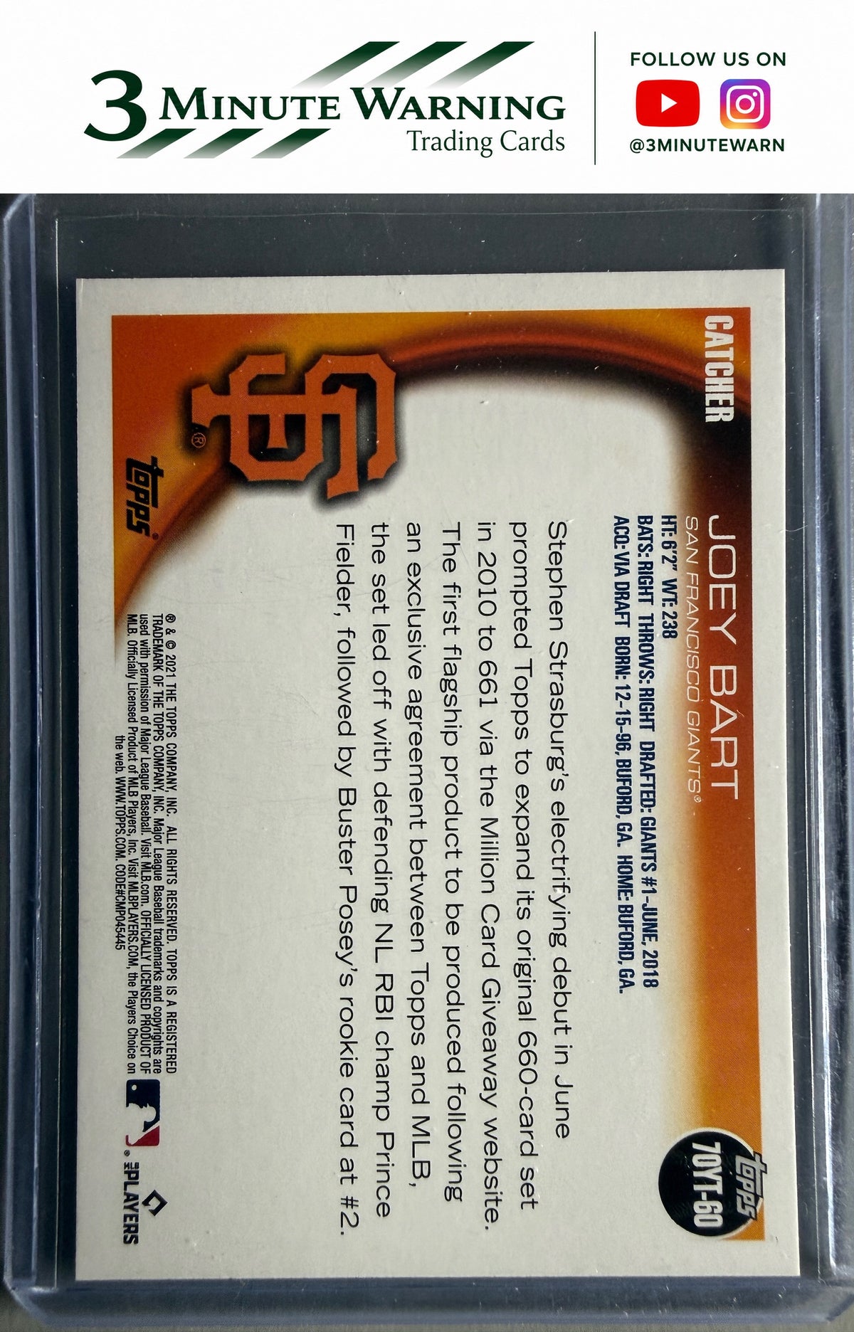 2021 Topps #70YT-60 Joey Bart 70 Years of Topps Baseball (Series 2)