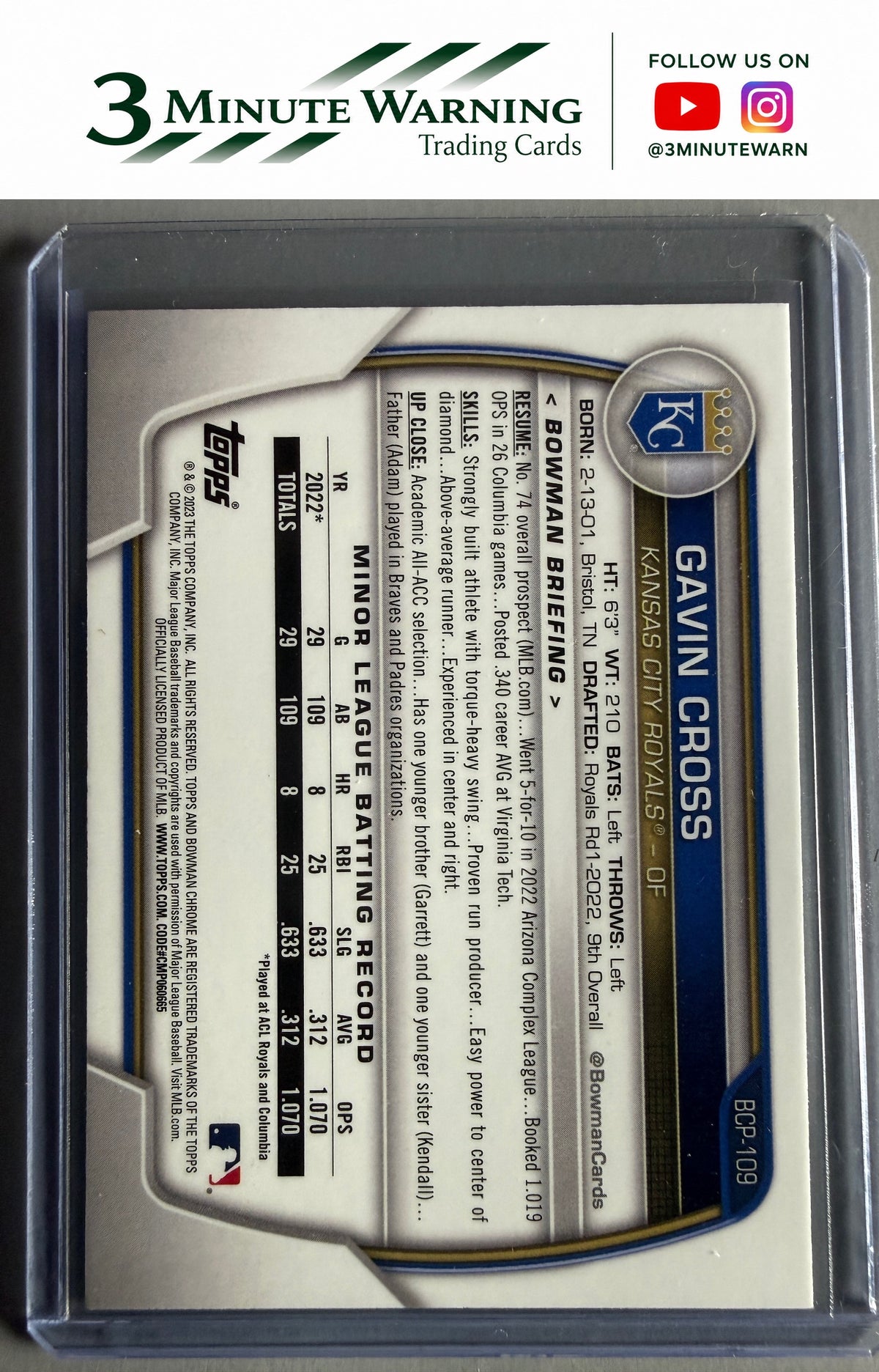 2023 Bowman #BCP-109 Gavin Cross Chrome Prospects