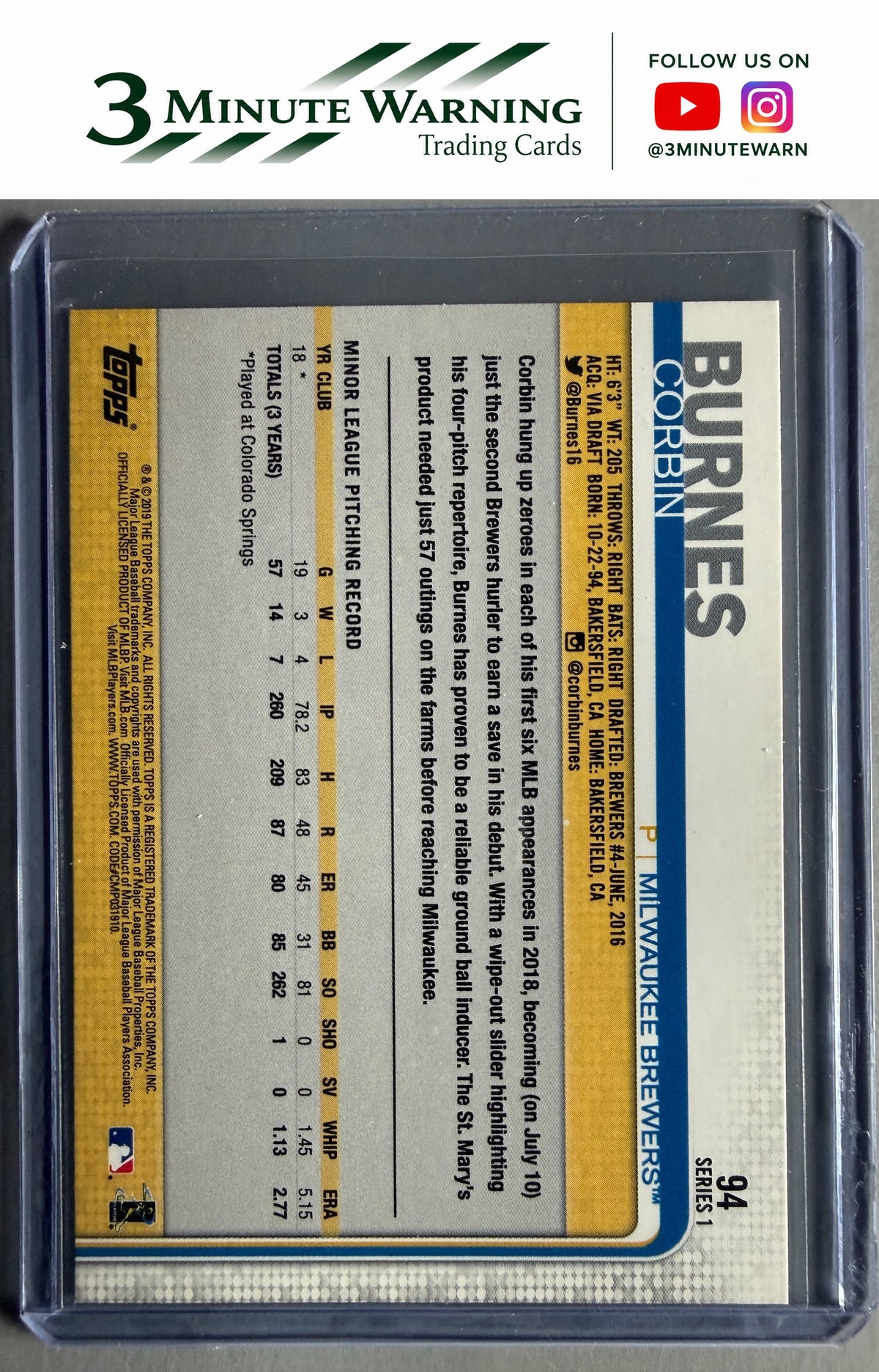 2019 Topps #94 Corbin Burnes
