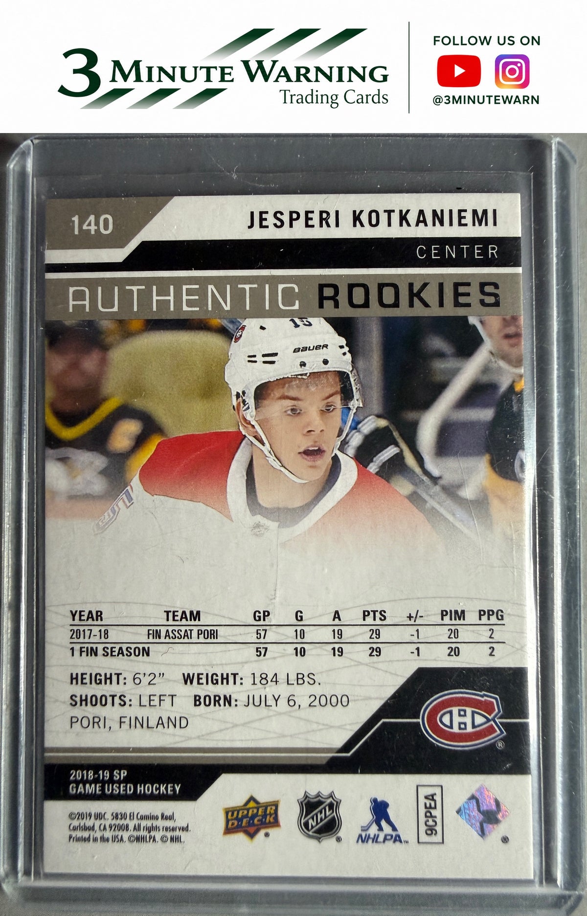 2018-19 SP Game Used #140 Jesperi Kotkaniemi Authentic Rookies Rainbow #/200