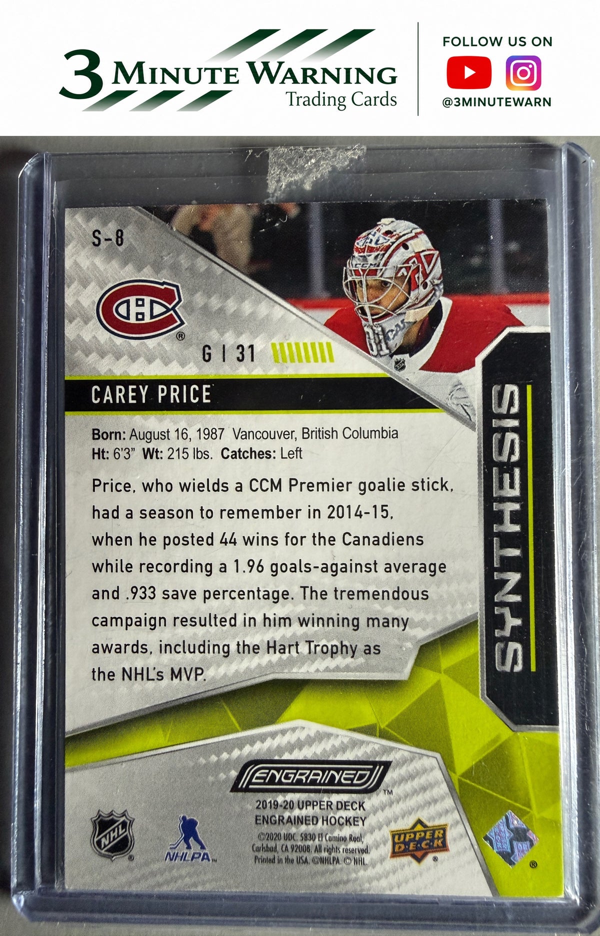 2019-20 Upper Deck Engrained #S-8 Carey Price Synthesis