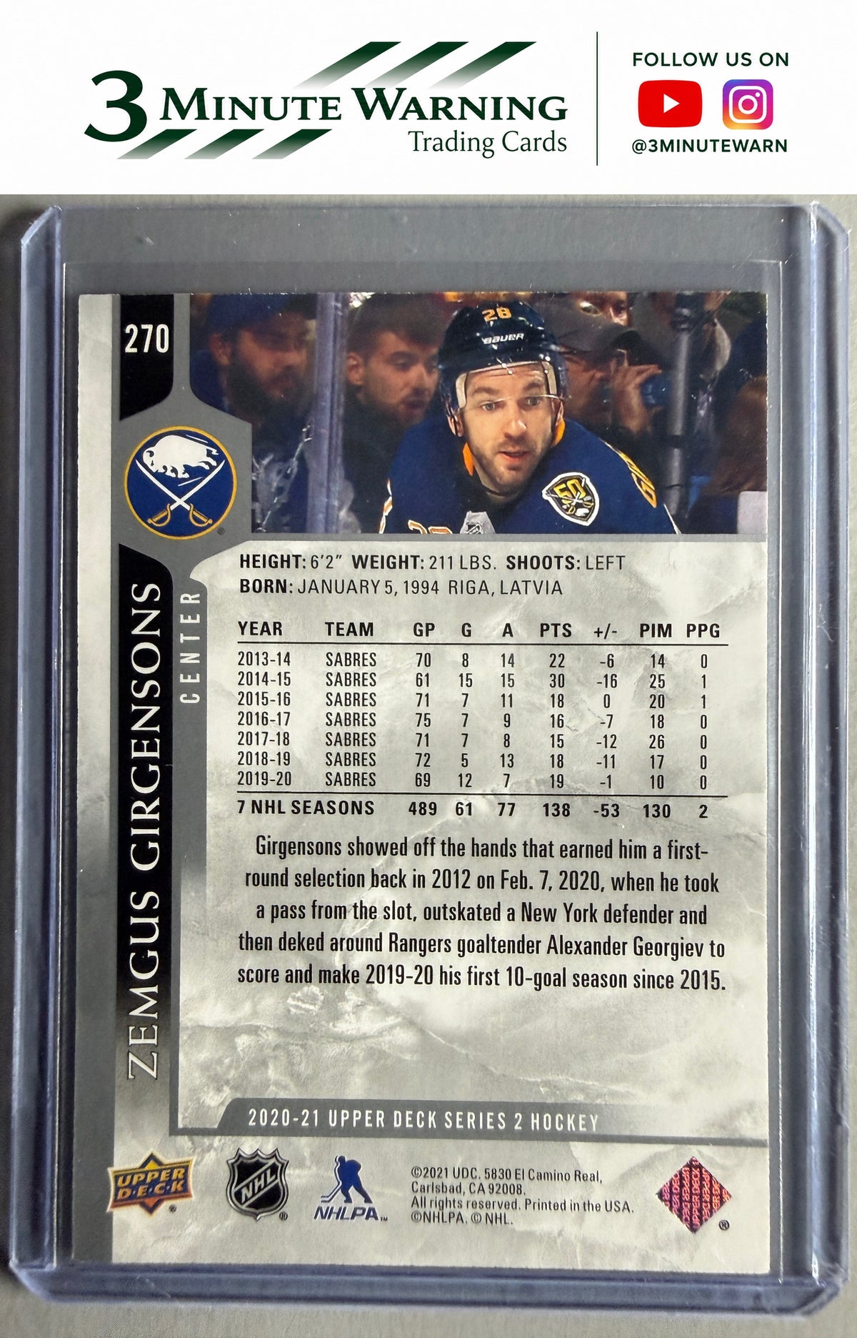 2020-21 Upper Deck #270 Zemgus Girgensons