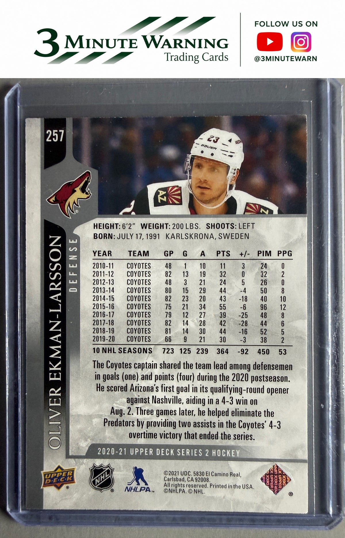 2020-21 Upper Deck #257 Oliver Ekman-Larsson