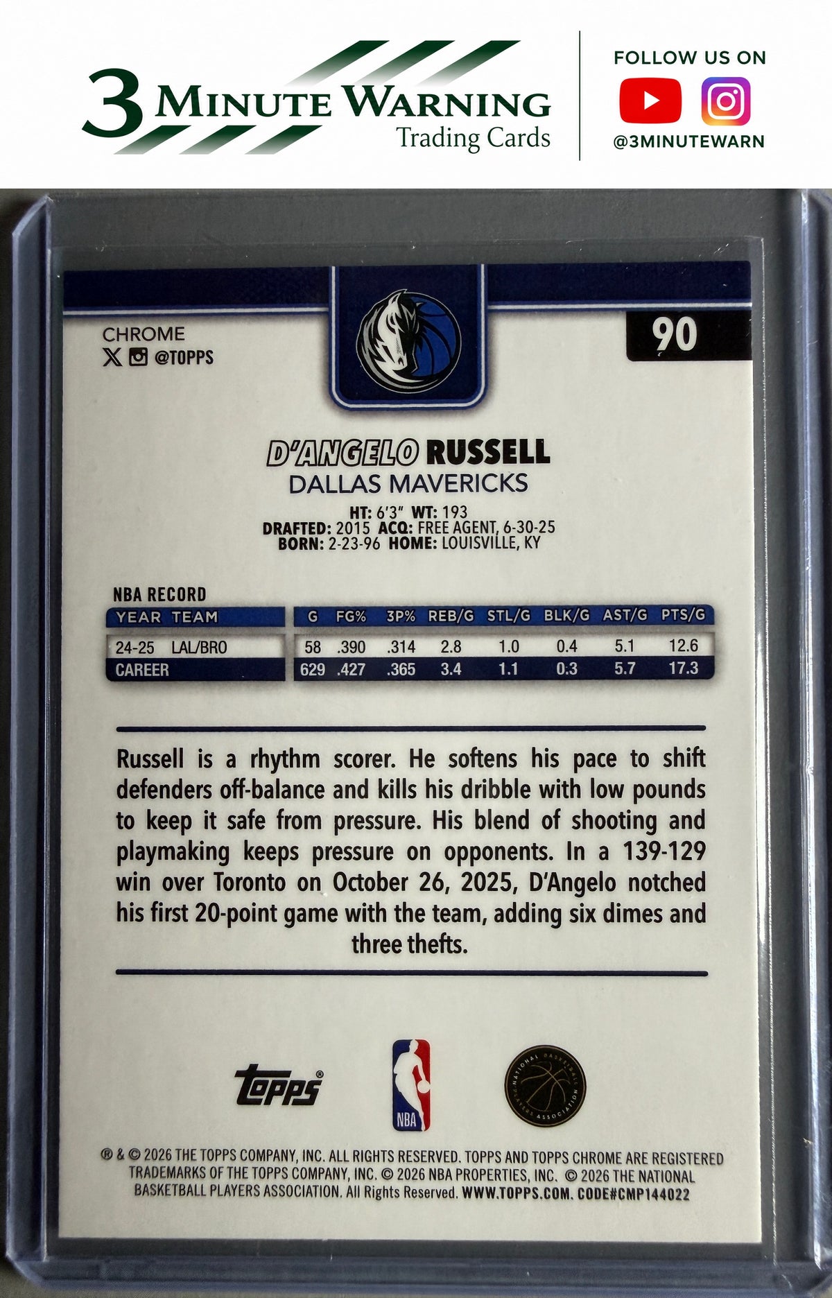 2025-26 Topps Chrome Update #90 D'Angelo Russell XFractor