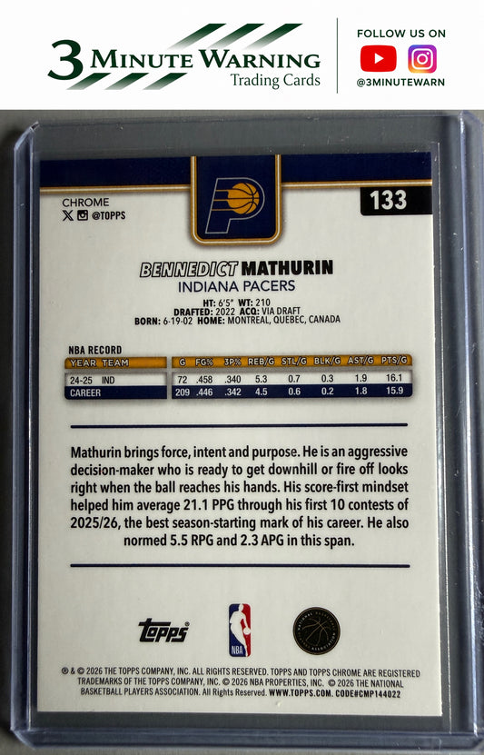 2025-26 Topps Chrome Update #133 Bennedict Mathurin