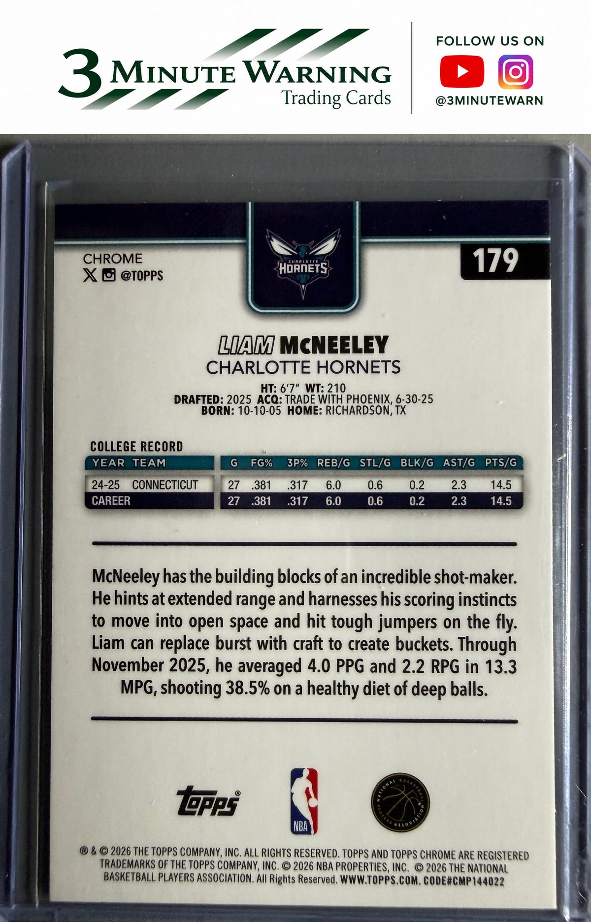 2025-26 Topps Chrome Update #179 Liam McNeeley