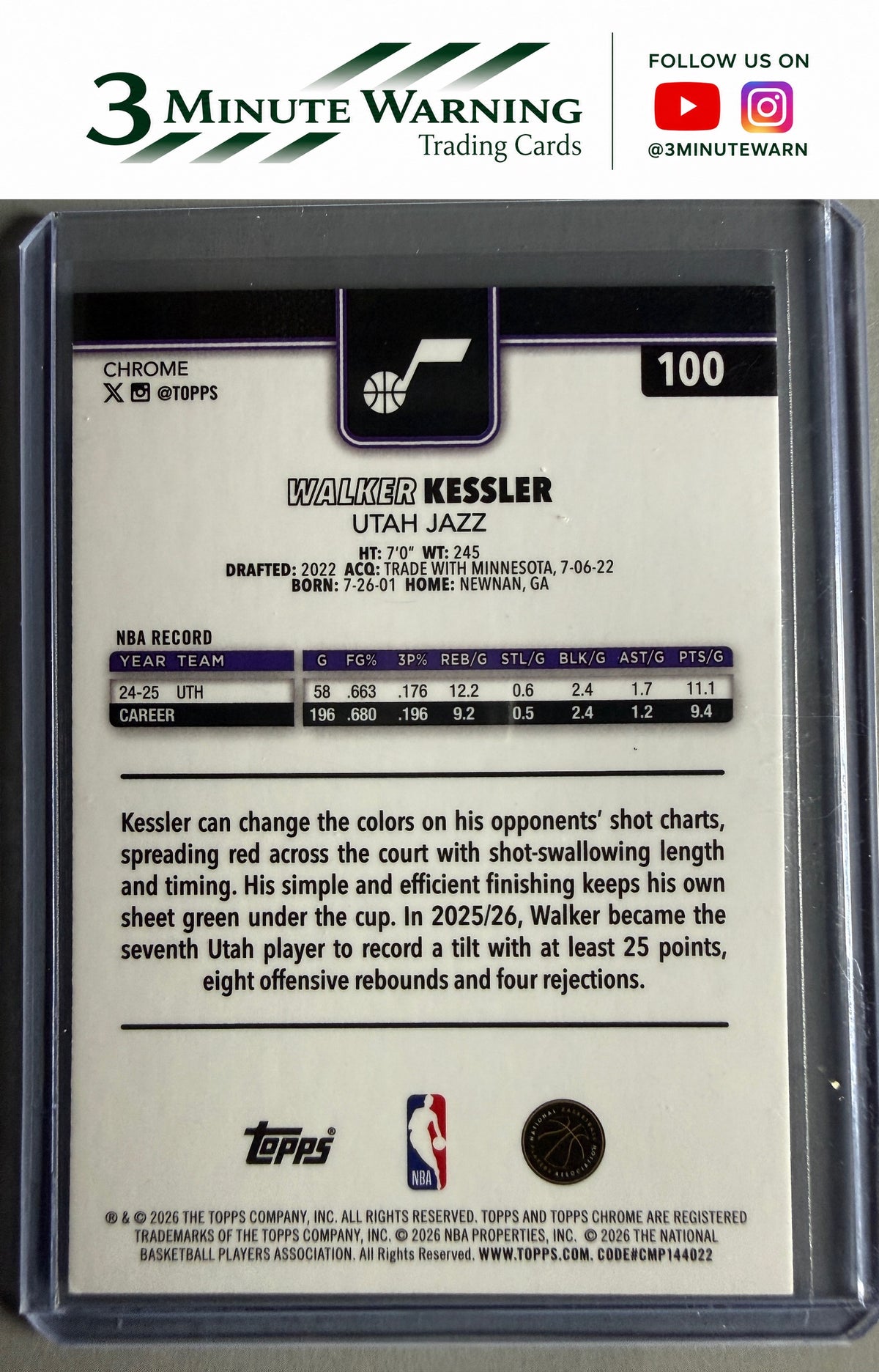 2025-26 Topps Chrome Update #100 Walker Kessler
