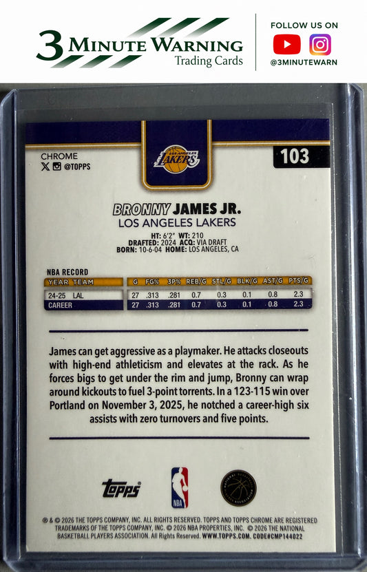 2025-26 Topps Chrome Update #103 Bronny James Jr.