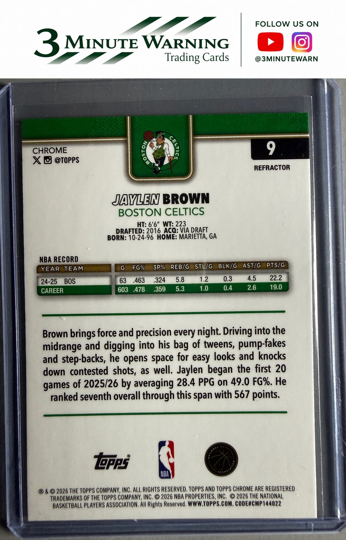 2025-26 Topps Chrome Update #9 Jaylen Brown Refractor