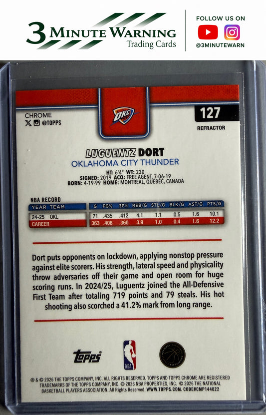 2025-26 Topps Chrome Update #127 Luguentz Dort Refractor