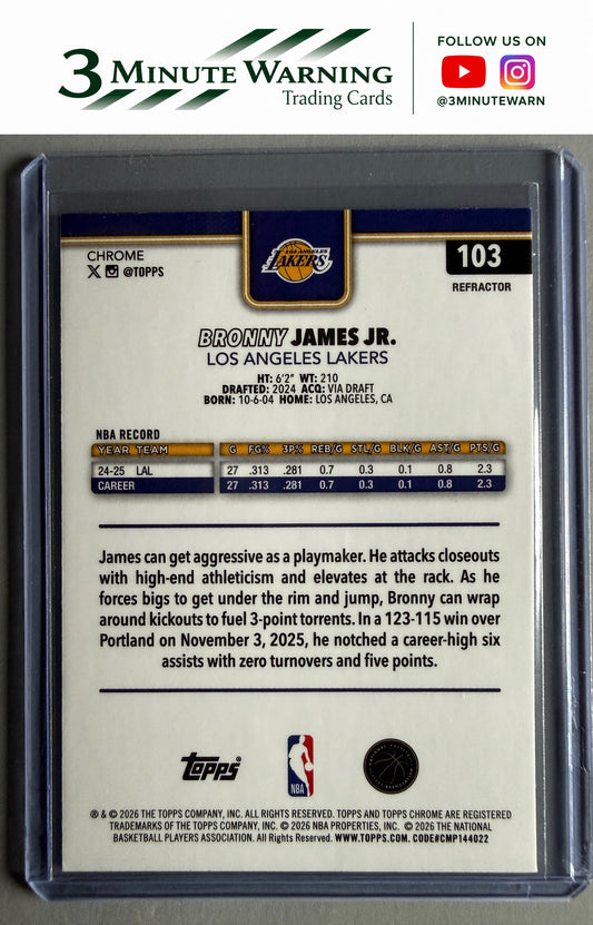 2025-26 Topps Chrome Update #103 Bronny James Jr. Refractor