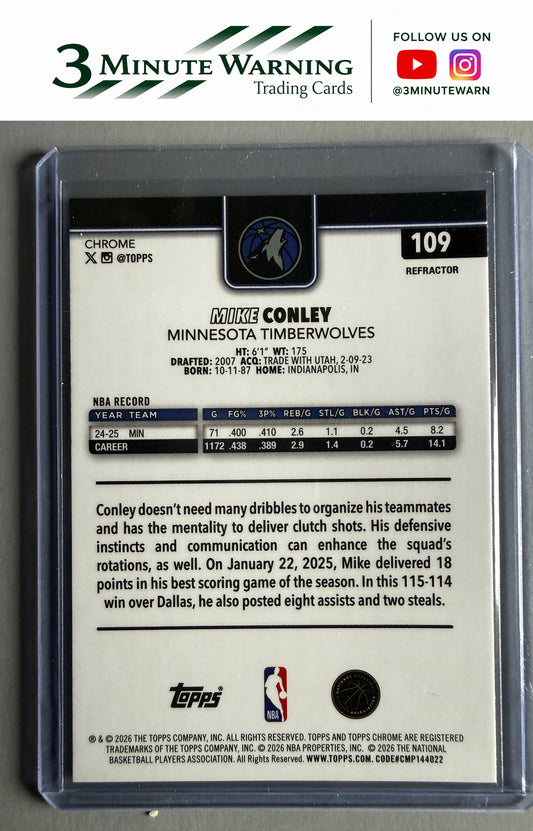 2025-26 Topps Chrome Update #109 Mike Conley Refractor