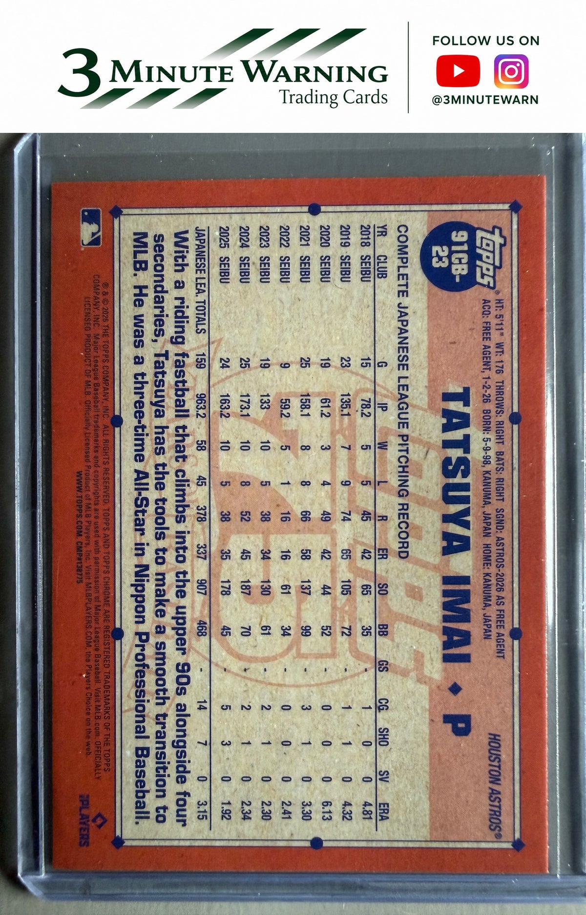 2026 Topps Chrome #91CB-23 Tatsuya Imai 1991 Topps Baseball 35th Anniversary