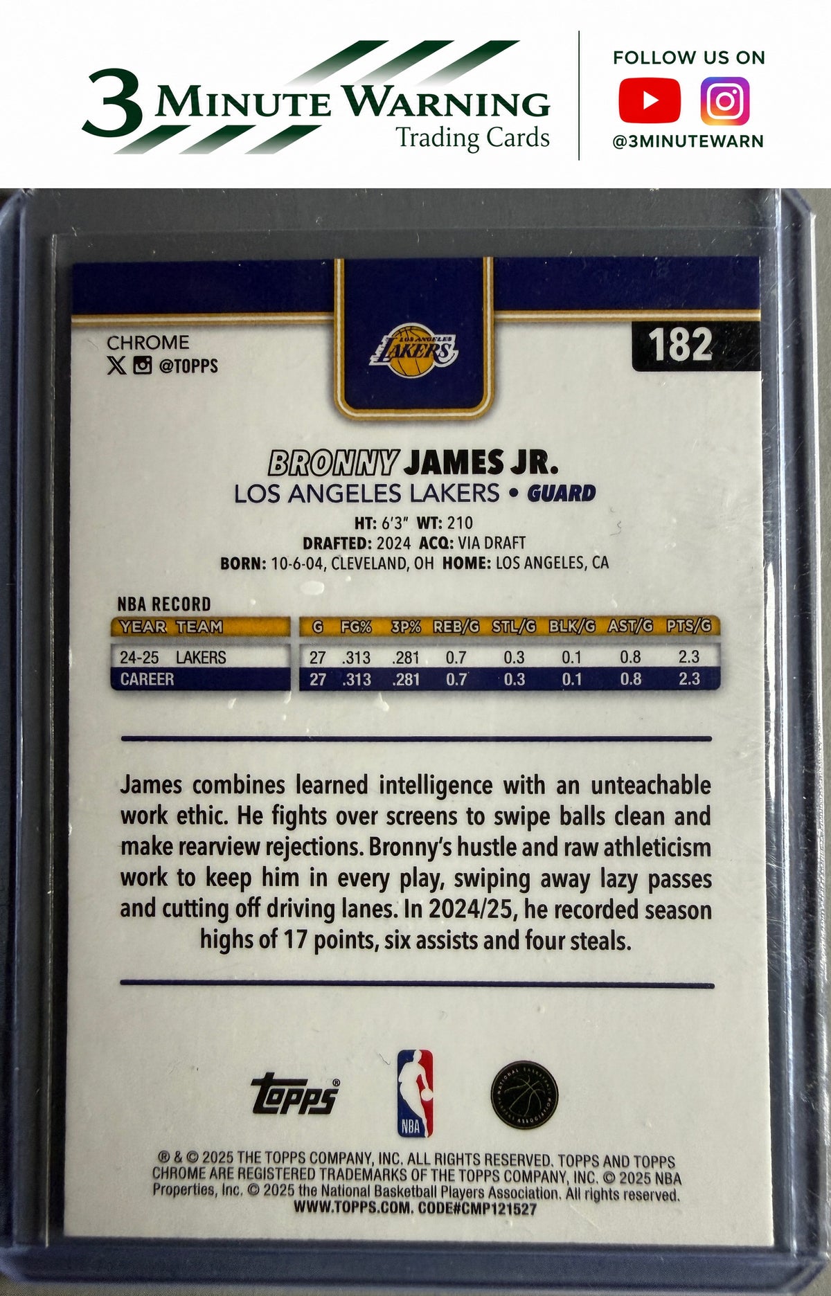 2025-26 Topps Chrome #182 Bronny James Jr.