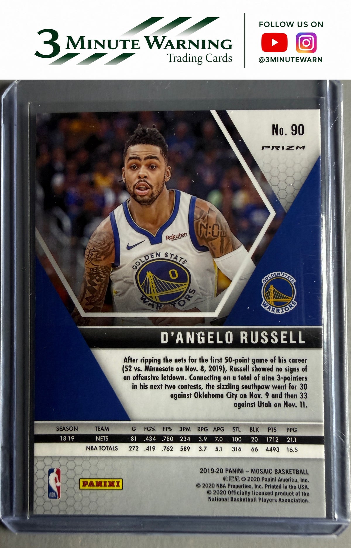 2019-20 Panini Mosaic #90 D'Angelo Russell Green Prizm