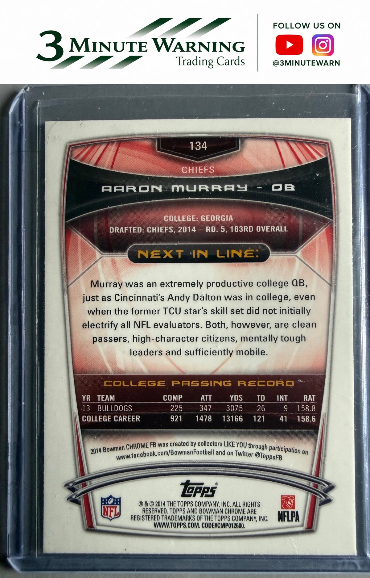 2014 Bowman Chrome #134 Aaron Murray