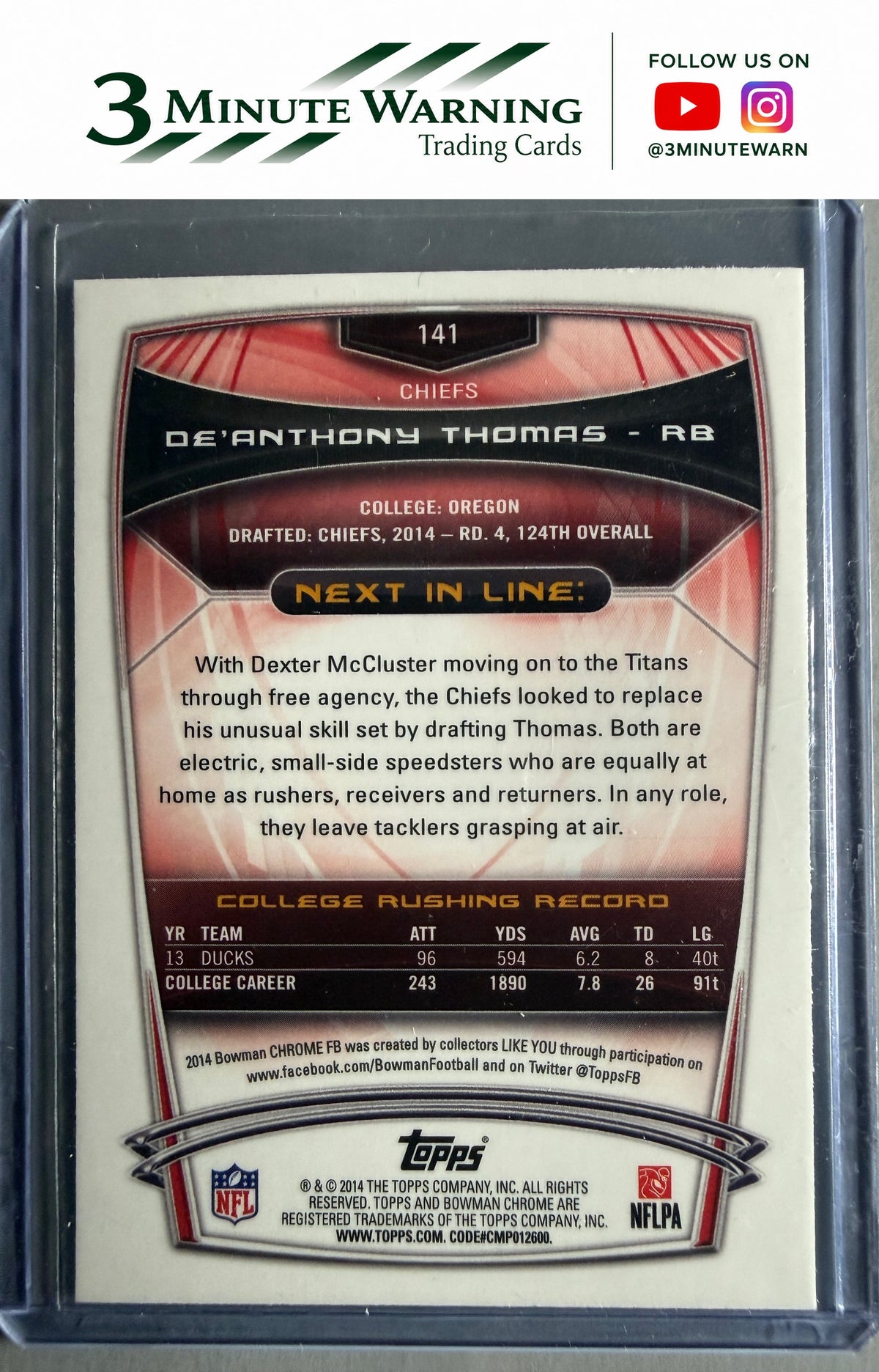 2014 Bowman Chrome #141 De'Anthony Thomas