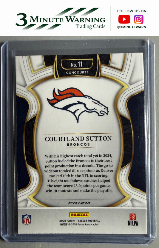 2025 Panini Select #11 Courtland Sutton Green and Yellow Prizm Shock