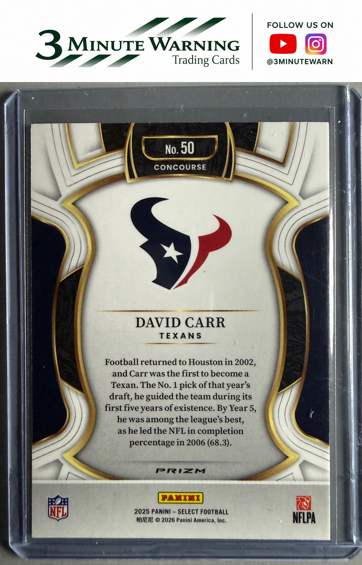 2025 Panini Select #50 David Carr Red and Blue Prizm Shock