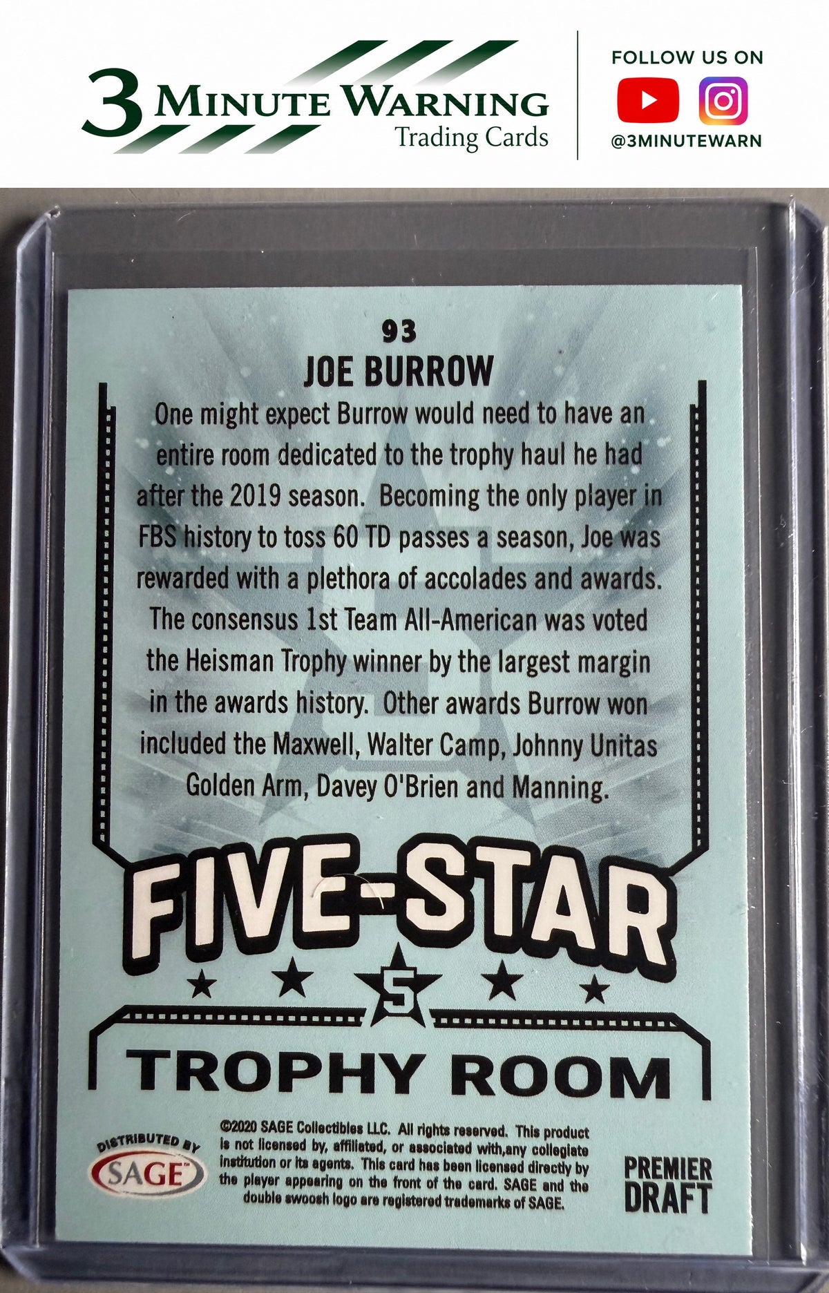 2020 SAGE HIT #93 Joe Burrow