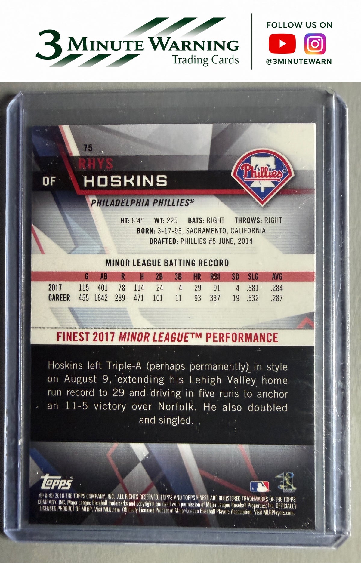 2018 Finest #75 Rhys Hoskins