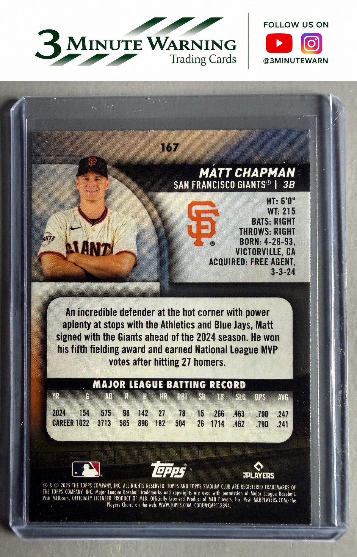 2025 Stadium Club #167 Matt Chapman