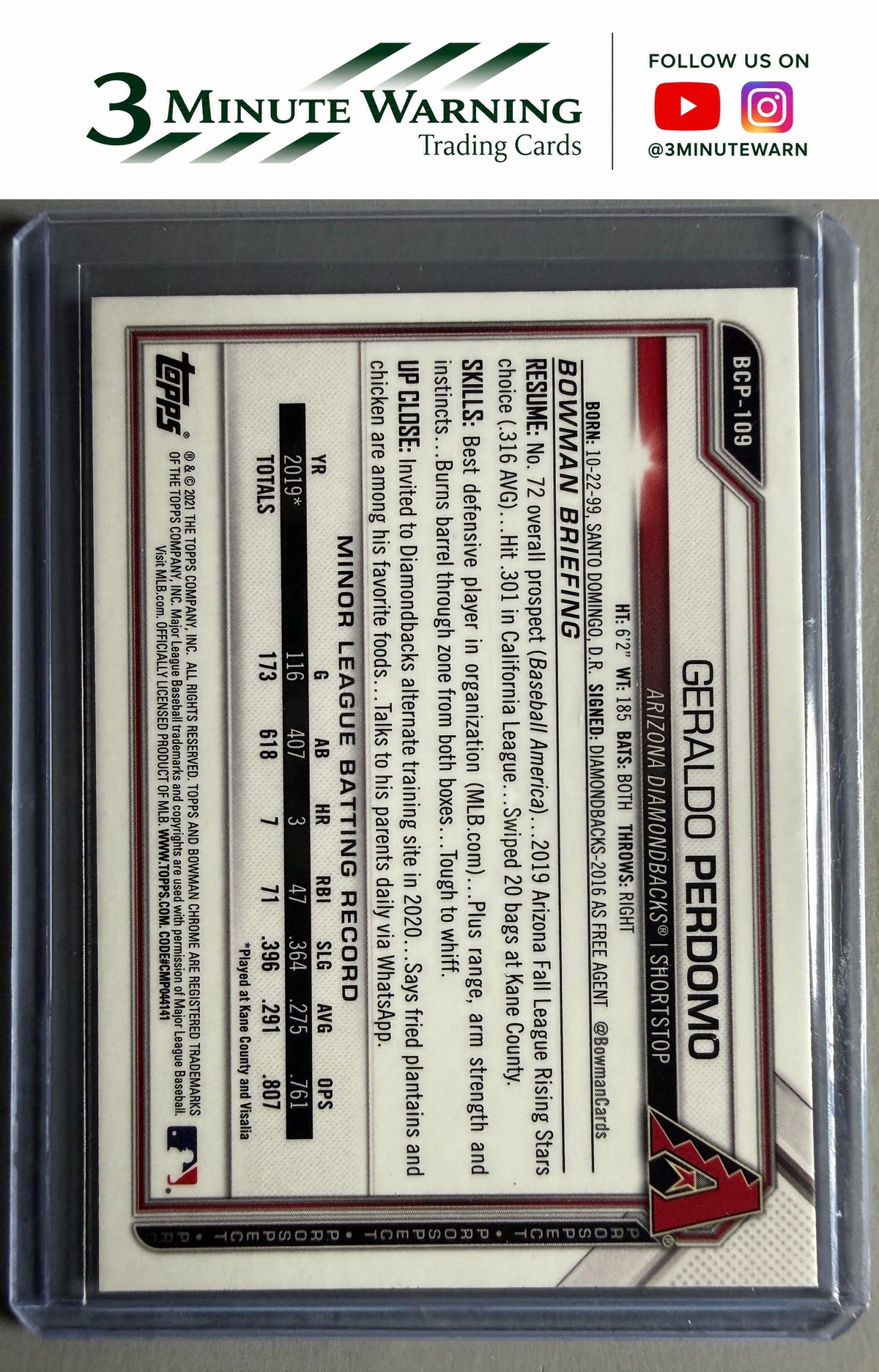 2021 Bowman #BCP-109 Geraldo Perdomo Chrome Prospects