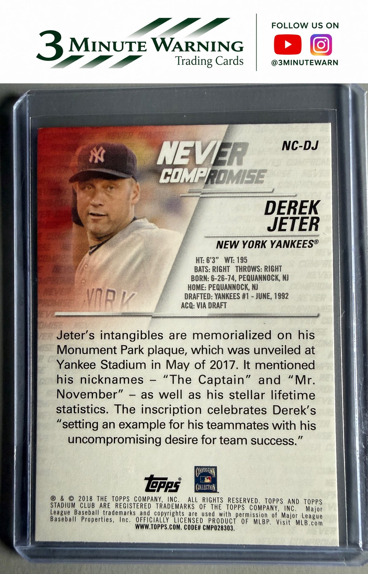 2018 Stadium Club #NC-DJ Derek Jeter Never Compromise