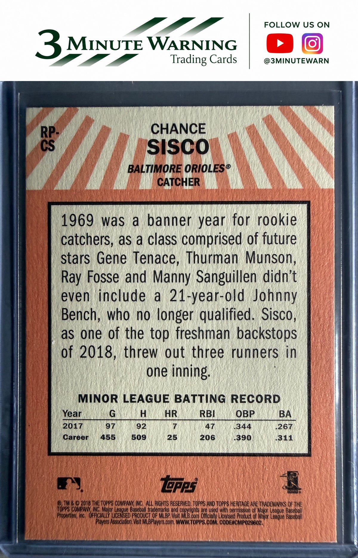 2018 Topps Heritage #RP-CS Chance Sisco Rookie Performers