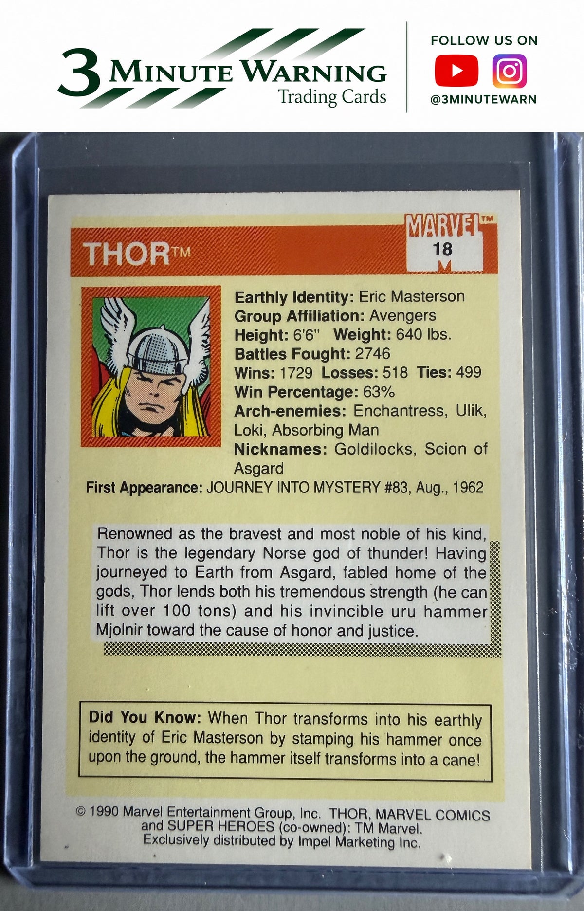 1990 Impel Marvel Universe #18 Thor