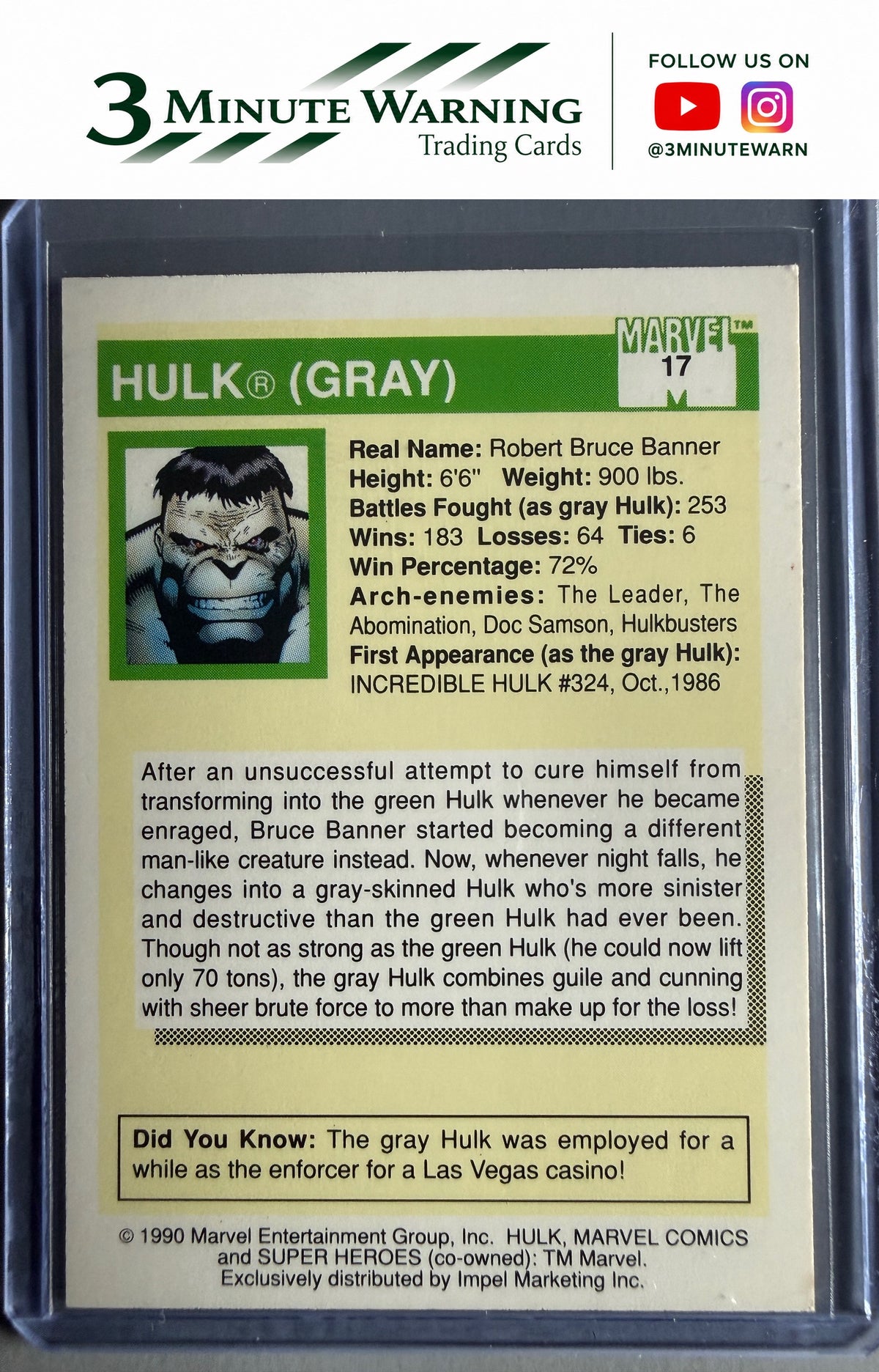 1990 Impel Marvel Universe #17 Hulk (gray)