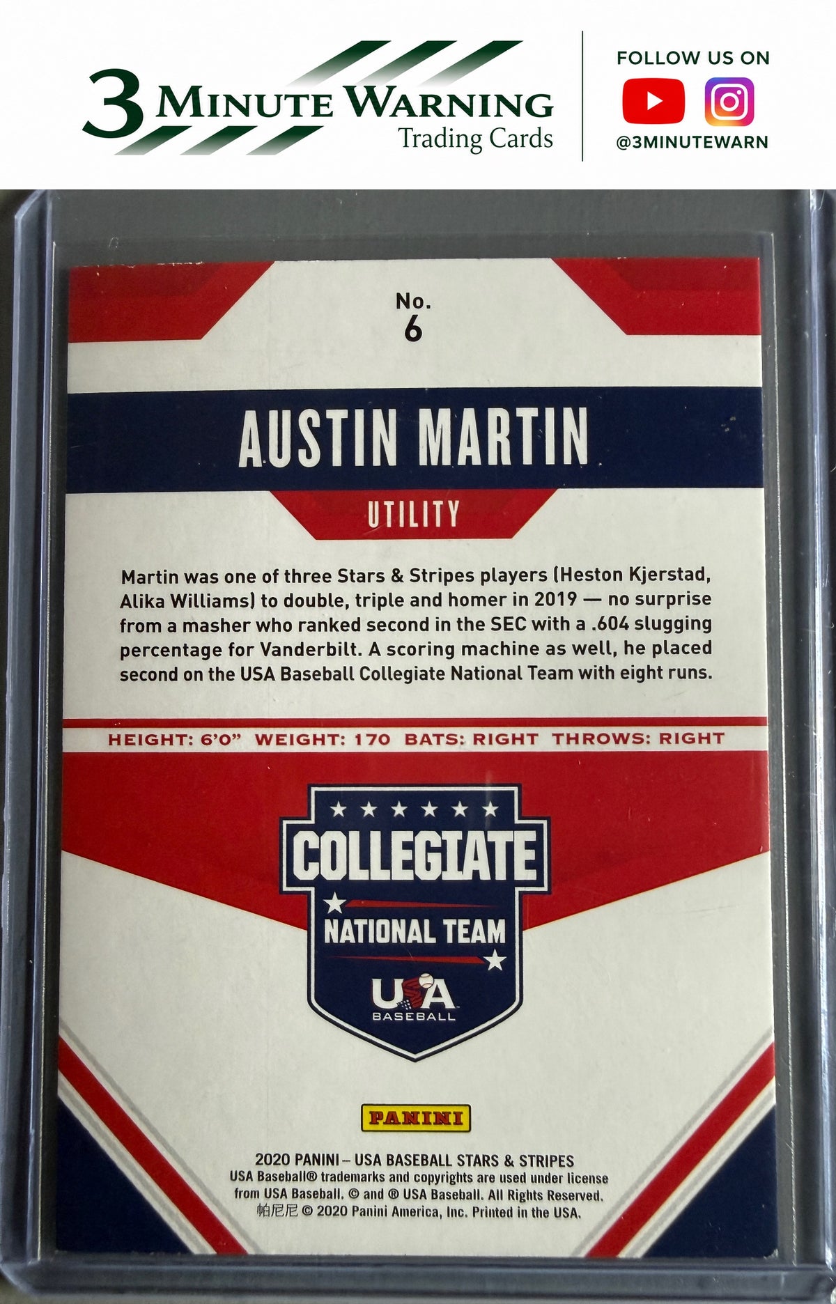 2020 Panini USA Baseball Stars & Stripes #6 Austin Martin