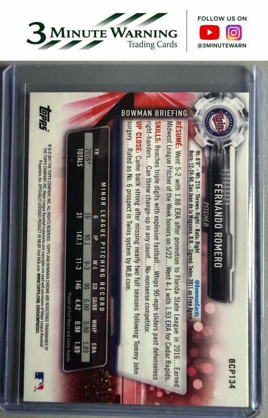 2017 Bowman #BCP134 Fernando Romero Chrome Prospects