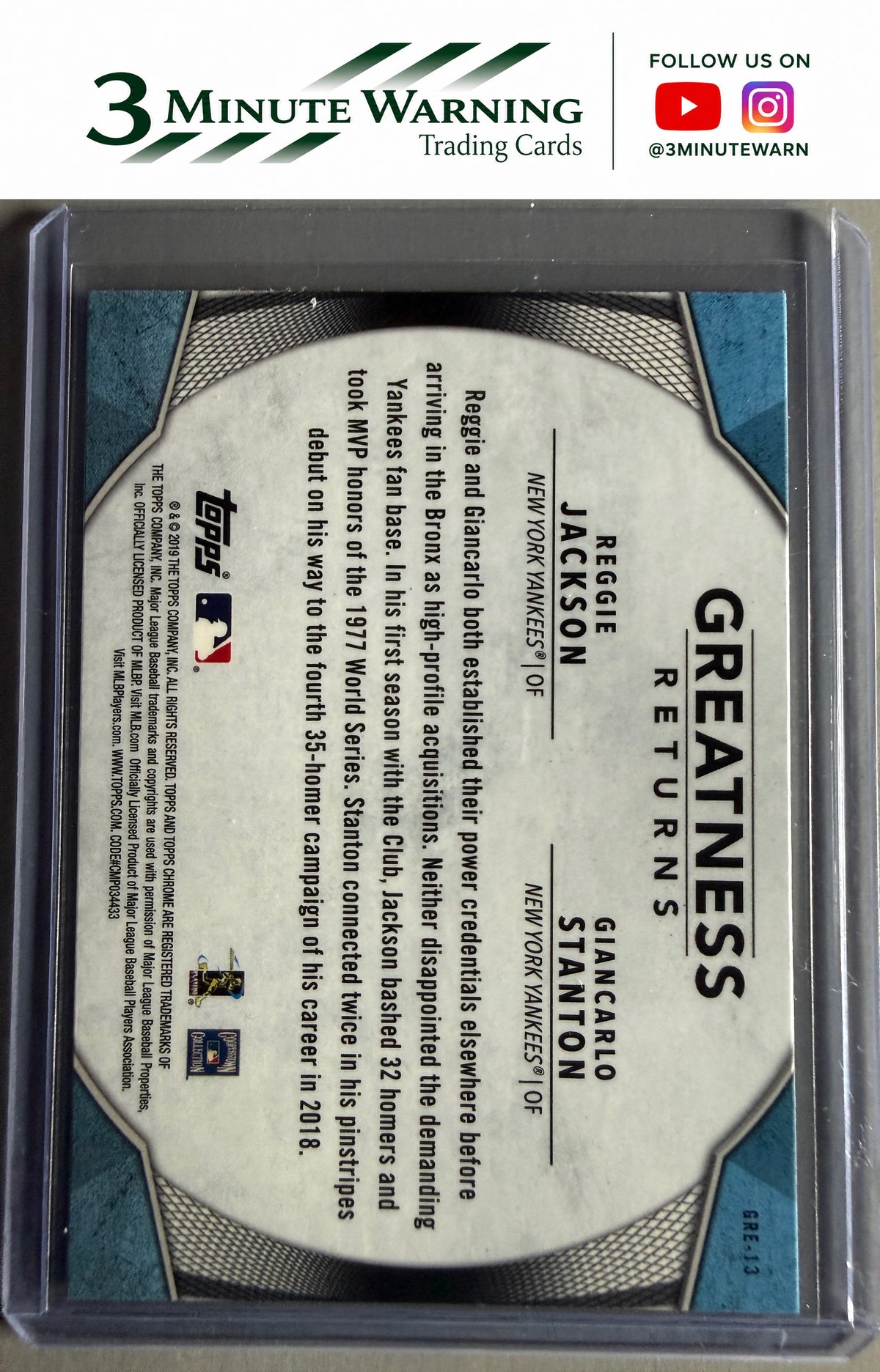 2019 Topps Chrome #GRE-13 Giancarlo Stanton / Reggie Jackson Greatness Returns